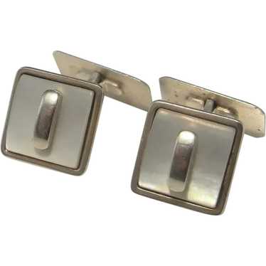 Art Deco Mens Cufflinks Silver MOP Mother of Pear… - image 1