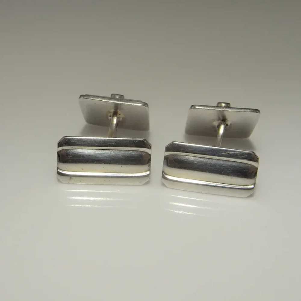 Art Deco Mens Cufflinks Silver MOP Mother of Pear… - image 3
