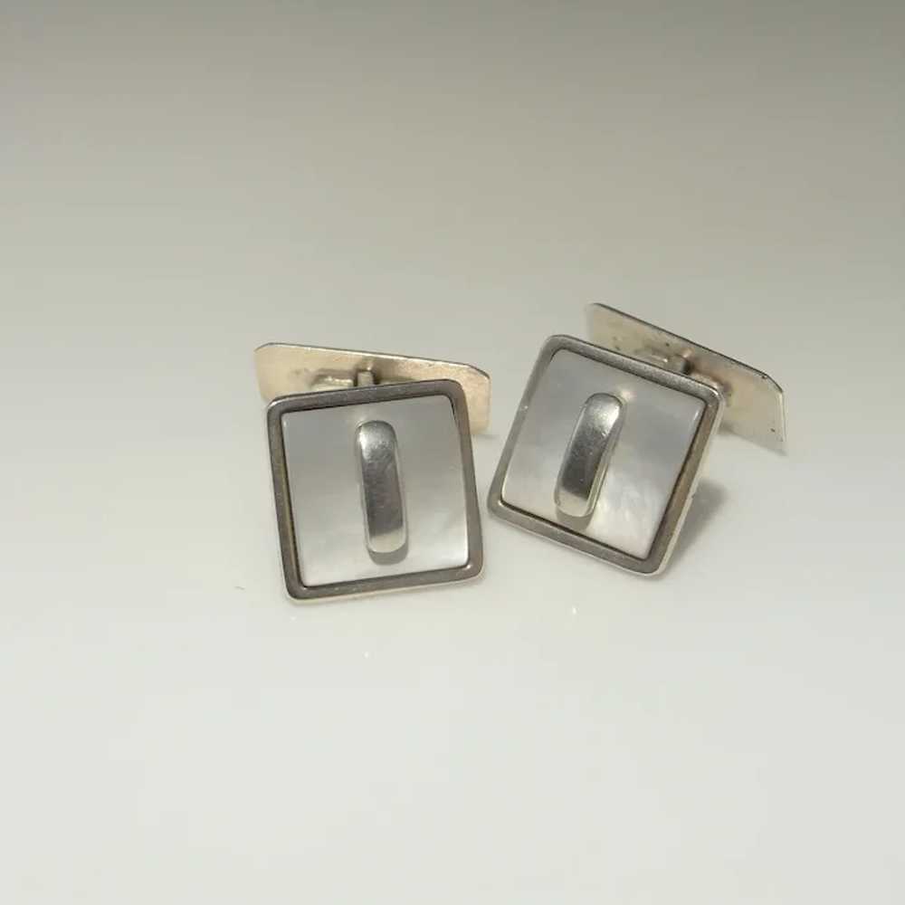 Art Deco Mens Cufflinks Silver MOP Mother of Pear… - image 7