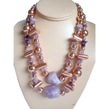 14K and Amethyst Bead Necklace Gorgeous Royal Purple