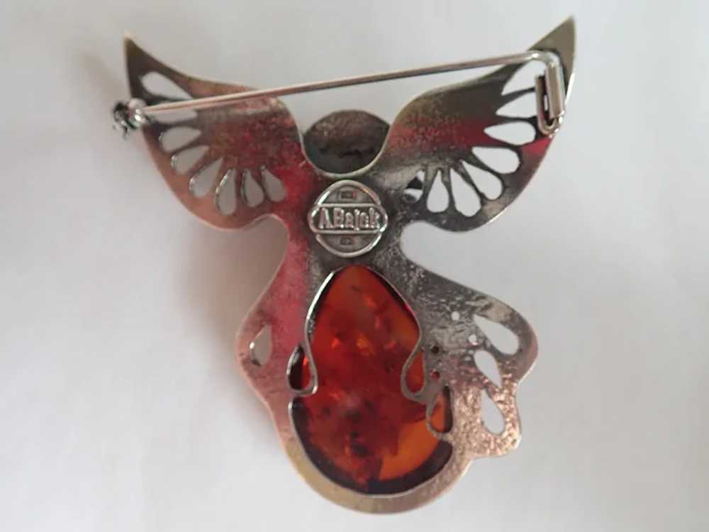 Vintage Unique Amber And Sterling Signed A. Baiek… - image 4