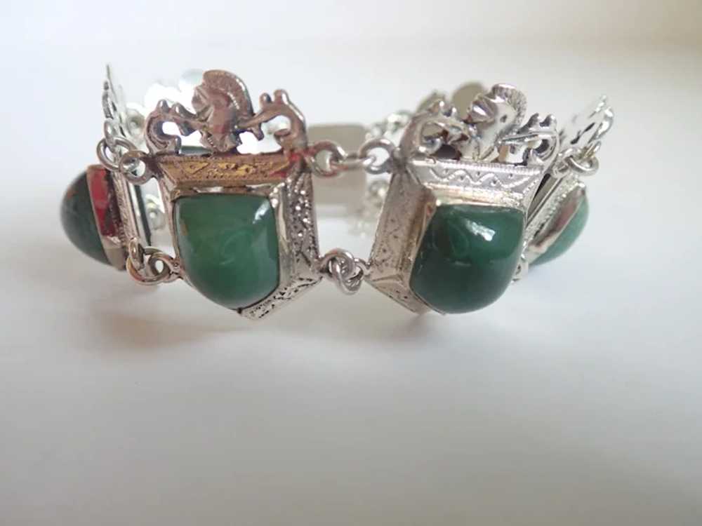 Vintage Mexico Silver Knight Shield Green Onyx Li… - image 3