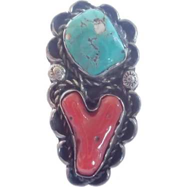 *Vintage Native American Style Turquoise Coral St… - image 1