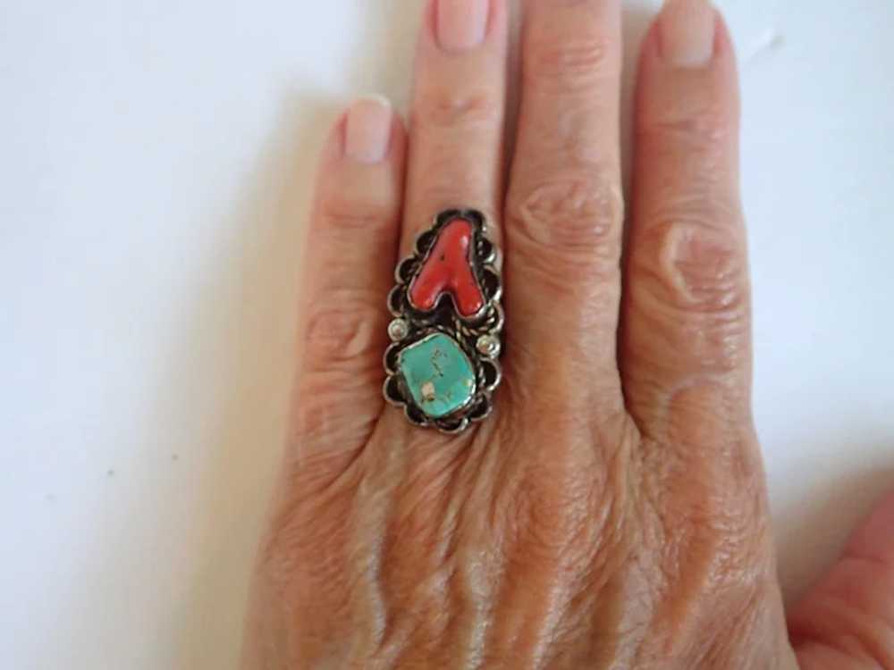 *Vintage Native American Style Turquoise Coral St… - image 2