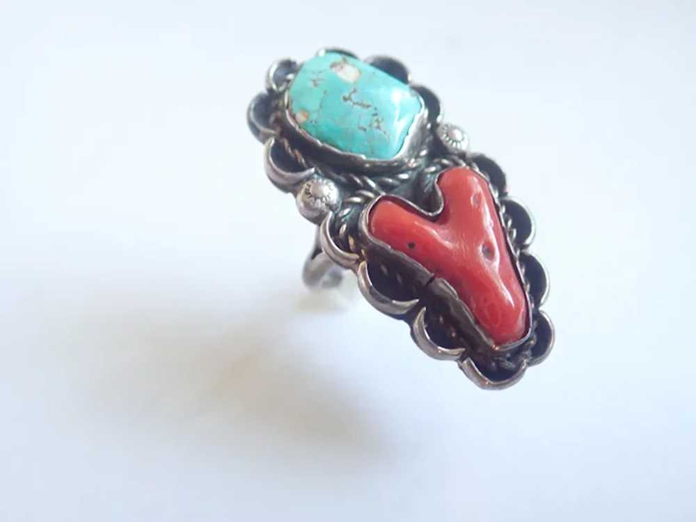 *Vintage Native American Style Turquoise Coral St… - image 3