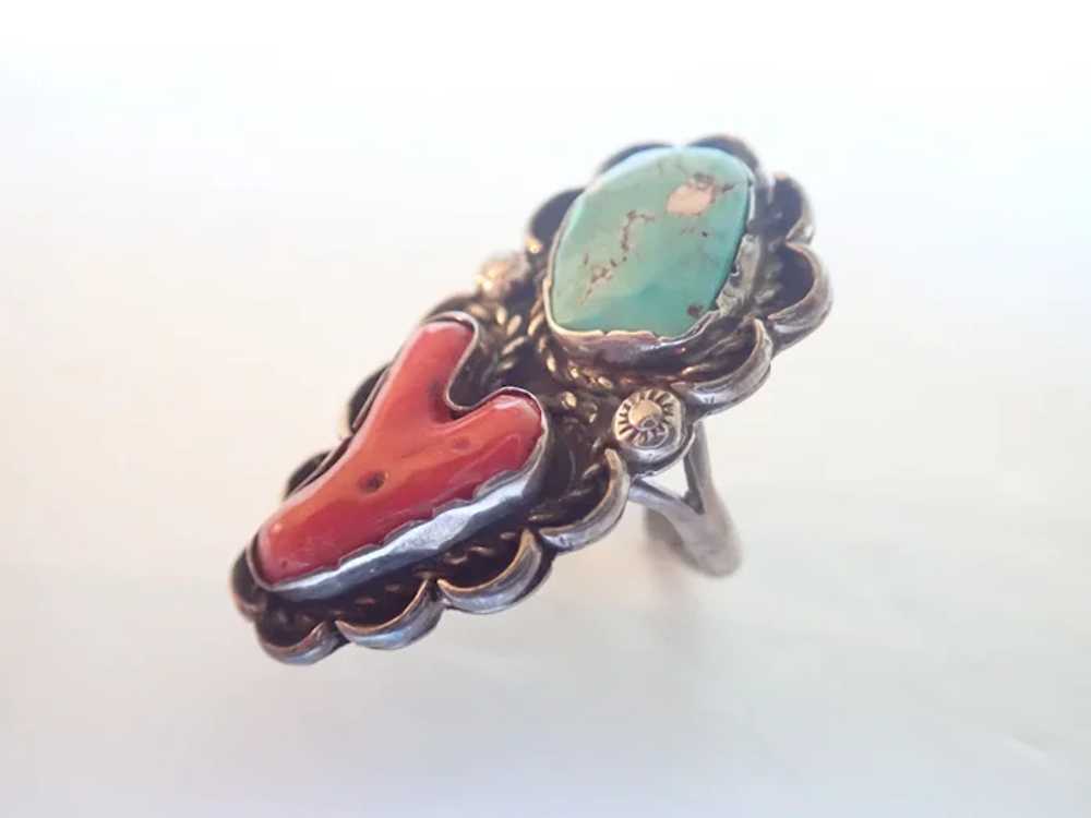 *Vintage Native American Style Turquoise Coral St… - image 4