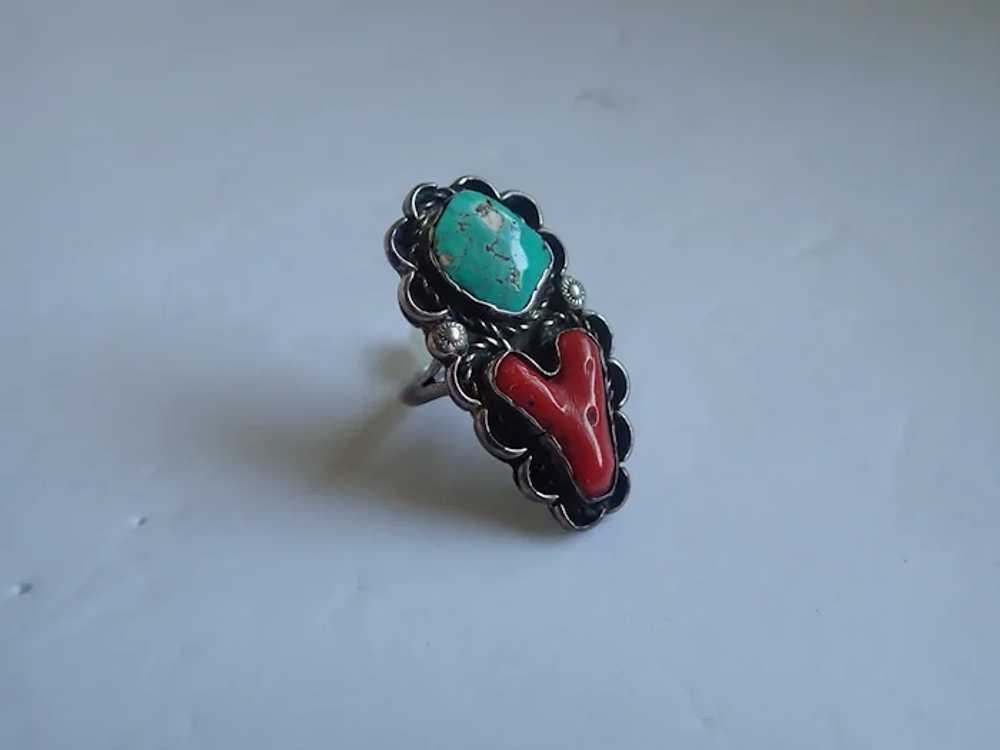 *Vintage Native American Style Turquoise Coral St… - image 7