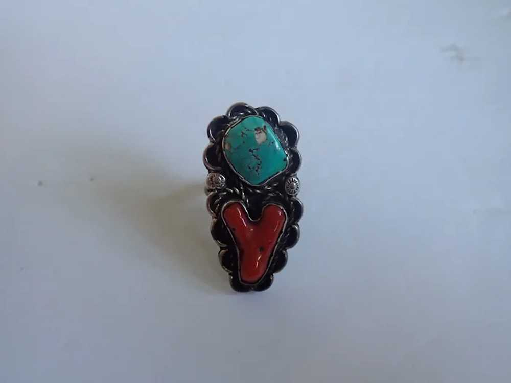 *Vintage Native American Style Turquoise Coral St… - image 8