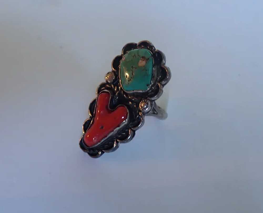 *Vintage Native American Style Turquoise Coral St… - image 9