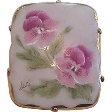 Painted Porcelain Floral Pin