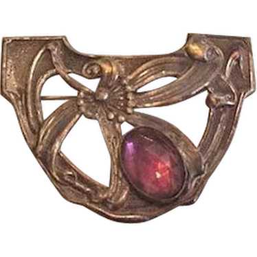 Art Nouveau Amethyst Rhinestone Pin - image 1