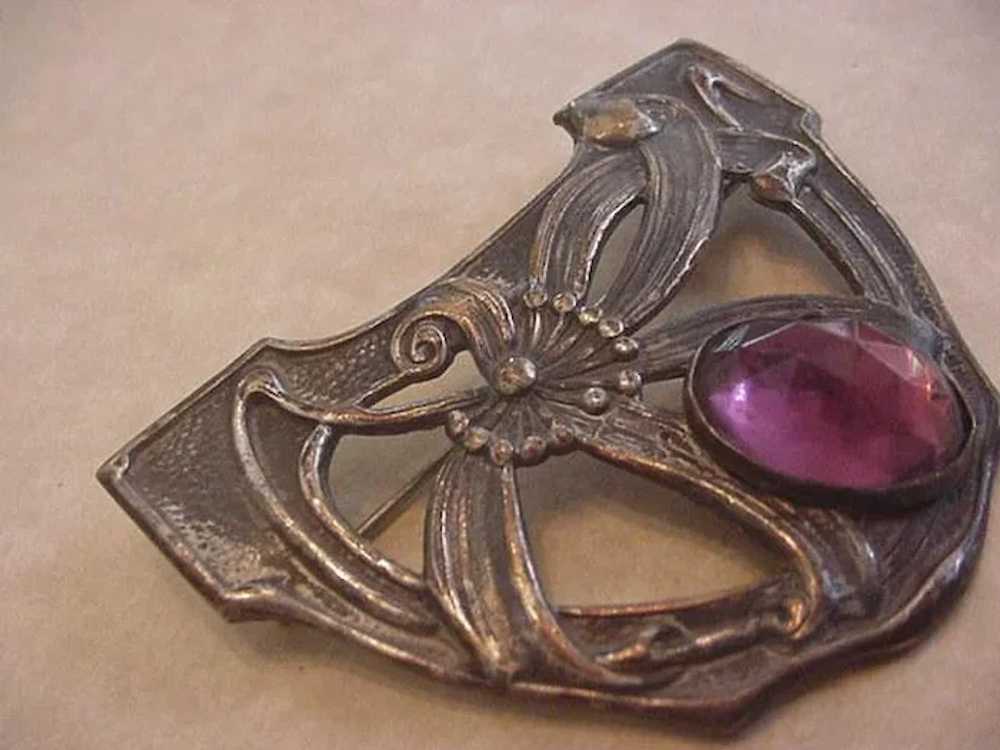 Art Nouveau Amethyst Rhinestone Pin - image 2