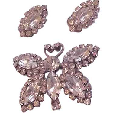 Rhinestone Butterfly Pin and Earrings - image 1