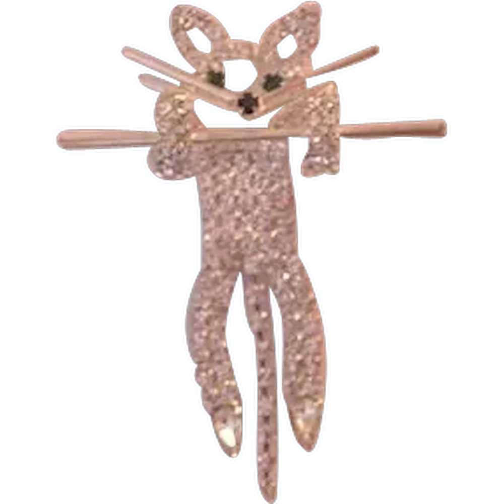 Rhinestone Cat Pin Brooch - image 1