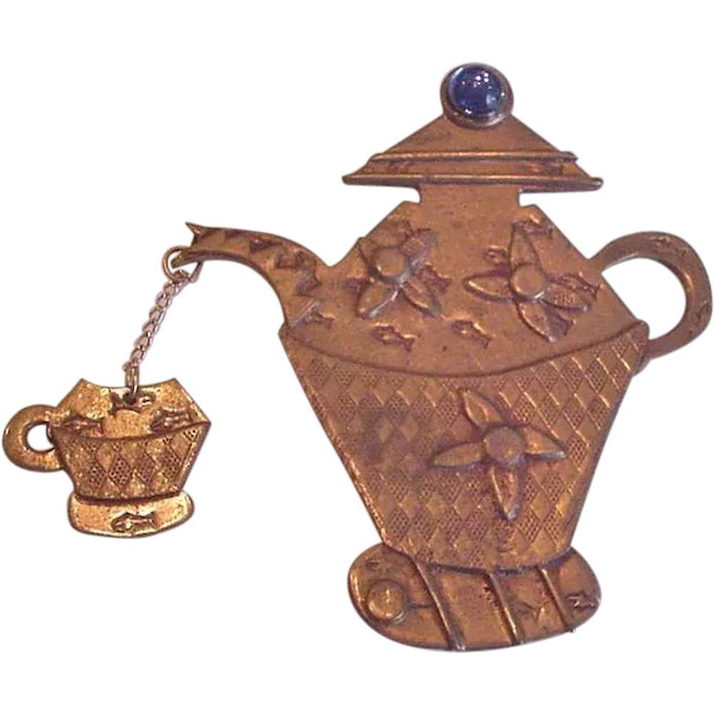 Tea Coffee Pot Chatelaine Pin - image 1