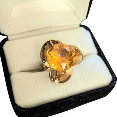 Large Citrine Rhinestone Cocktail Ring