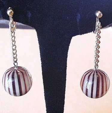 Lucite Dangle Earrings Brown Stripes