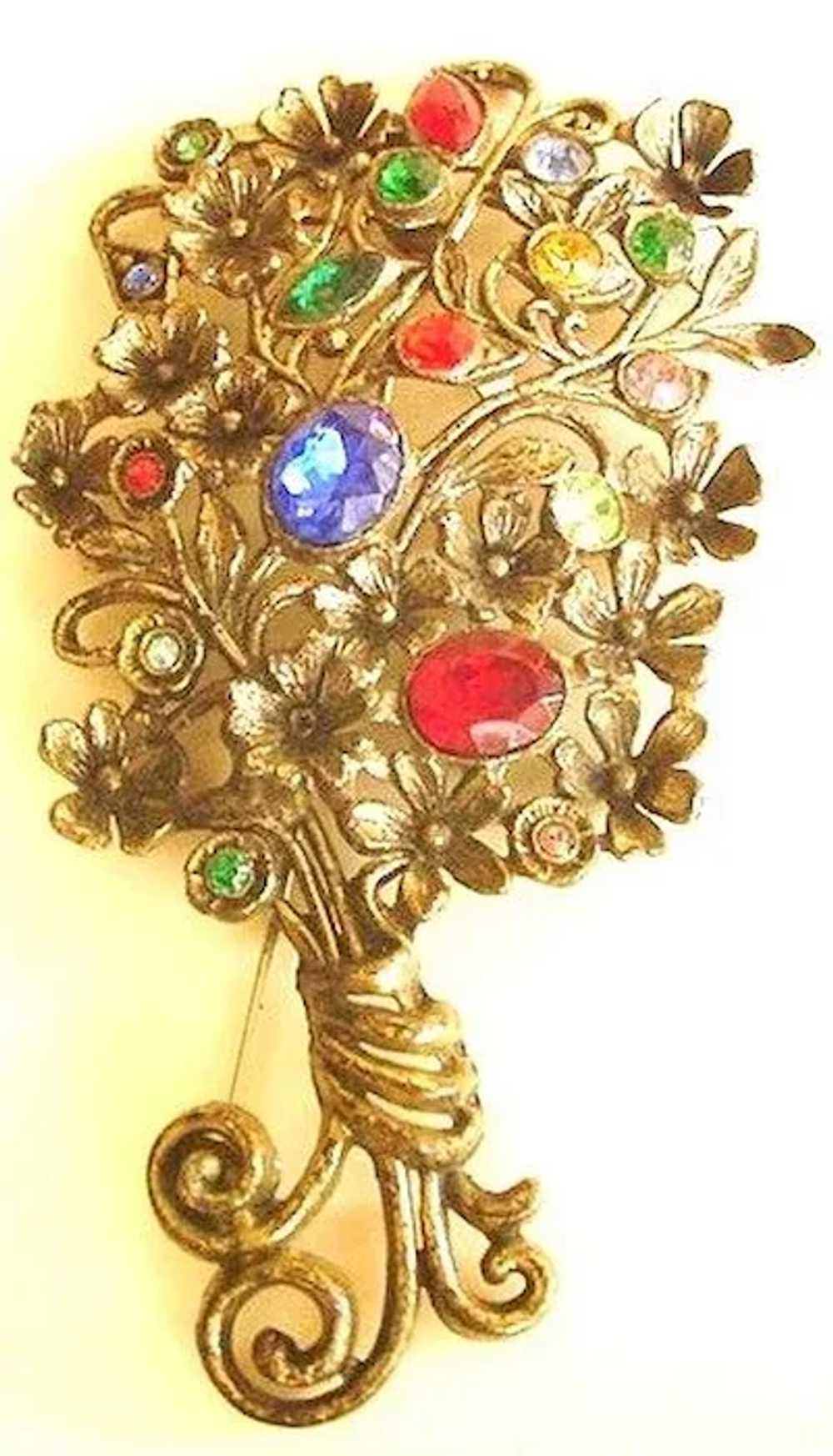 Large Potmetal and Rhinestone Pin - image 1