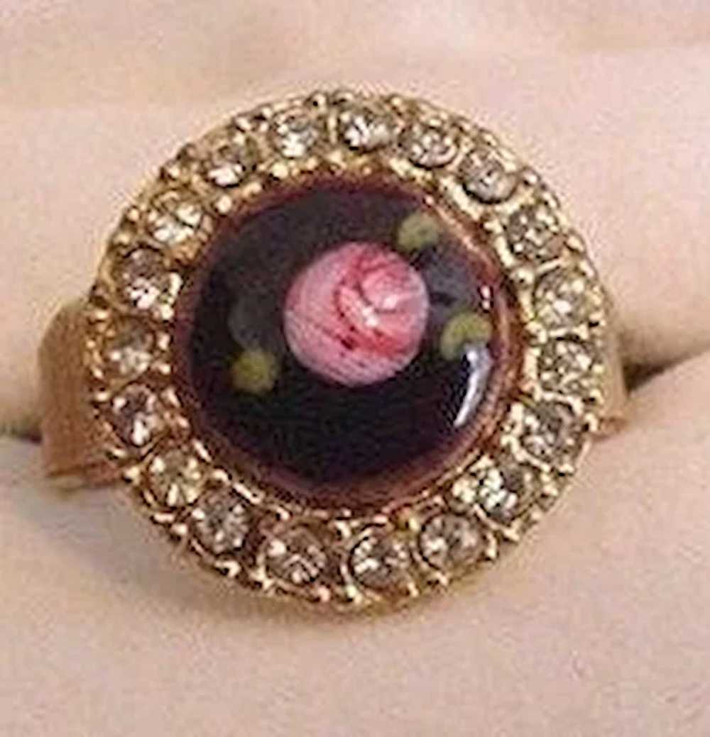 Enameled Rose and Rhinestones Ring - image 1