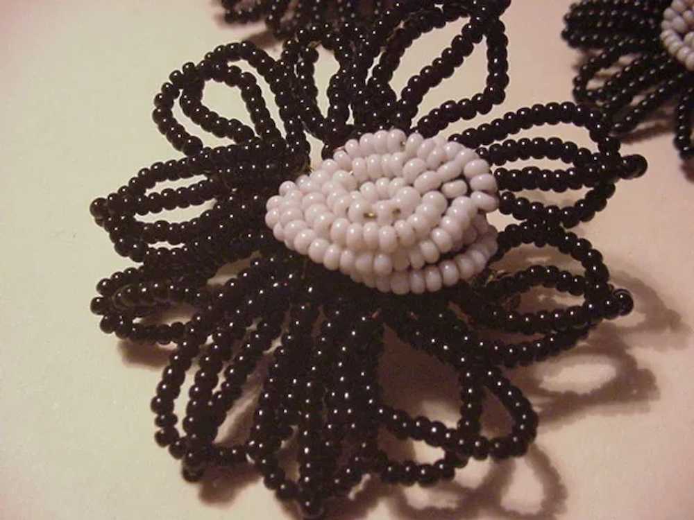 Black and White Glass Beads Pin and Earrings - image 2