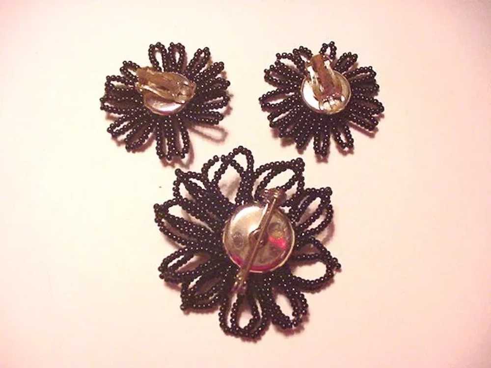 Black and White Glass Beads Pin and Earrings - image 3