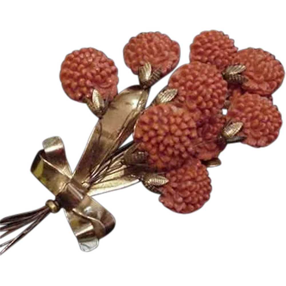 Five Inch Coral Celluloid Bouquet Pin - image 1