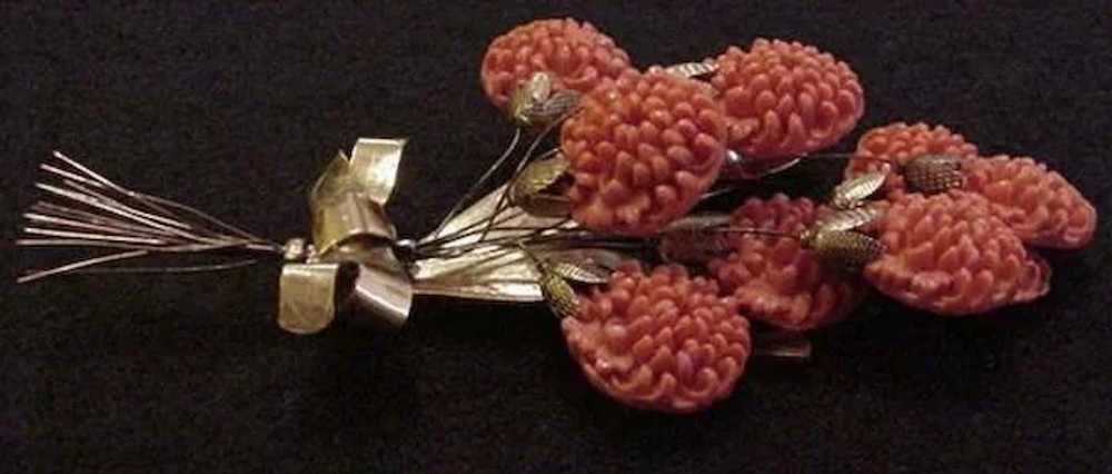 Five Inch Coral Celluloid Bouquet Pin - image 2