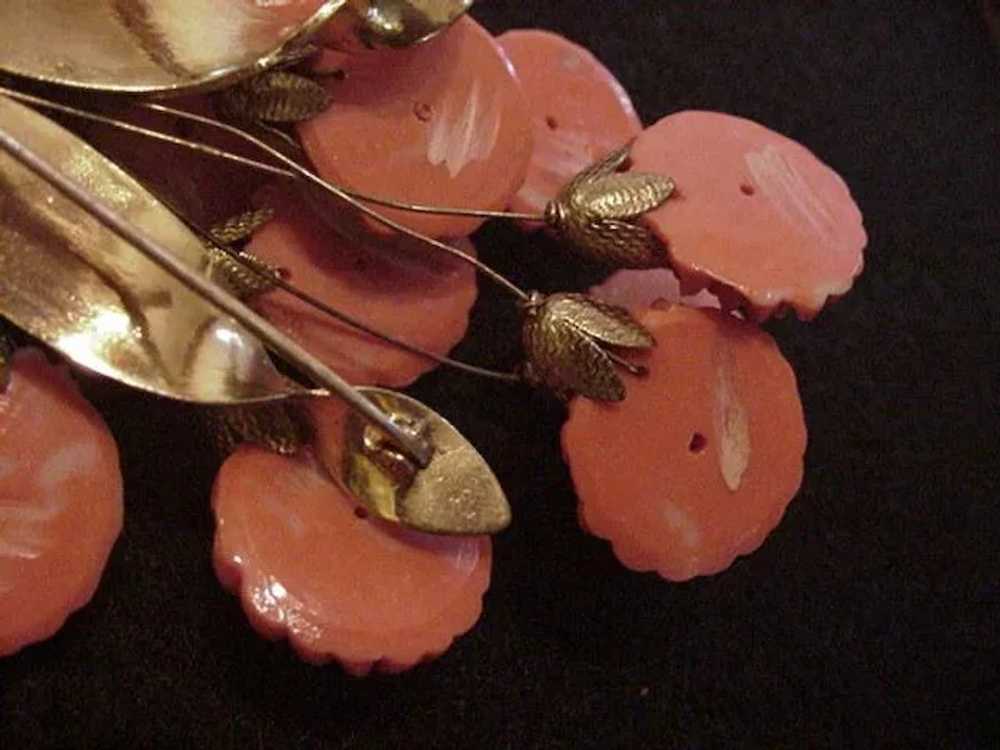Five Inch Coral Celluloid Bouquet Pin - image 3