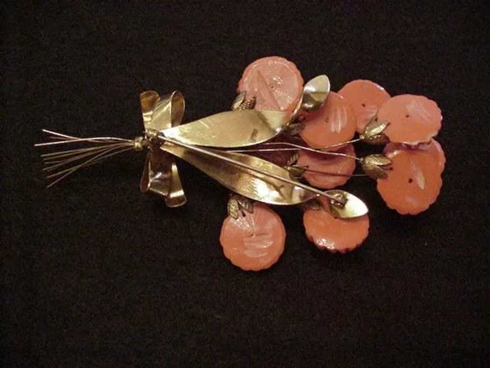 Five Inch Coral Celluloid Bouquet Pin - image 4
