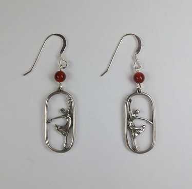 Ballet earrings, sterling silver and carnelian be… - image 1