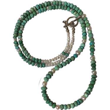 Faceted Arizona Turquoise Necklace with white Bar… - image 1