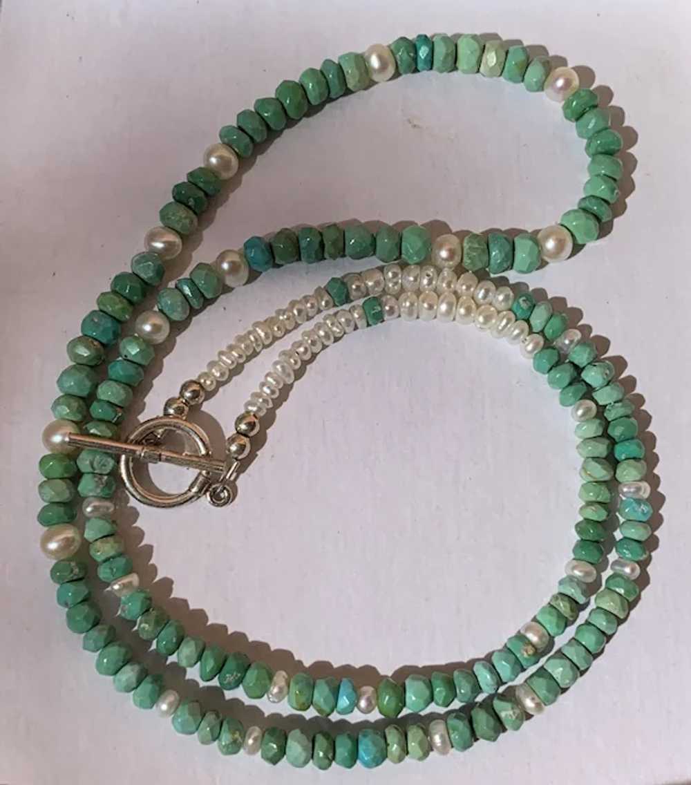 Faceted Arizona Turquoise Necklace with white Bar… - image 3