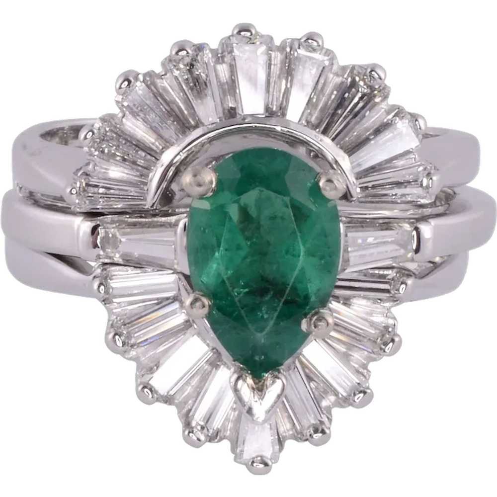 Pear Emerald & Baguette Diamond Wedding Set - image 1