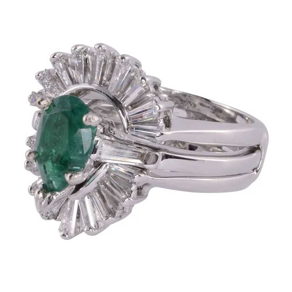 Pear Emerald & Baguette Diamond Wedding Set - image 2