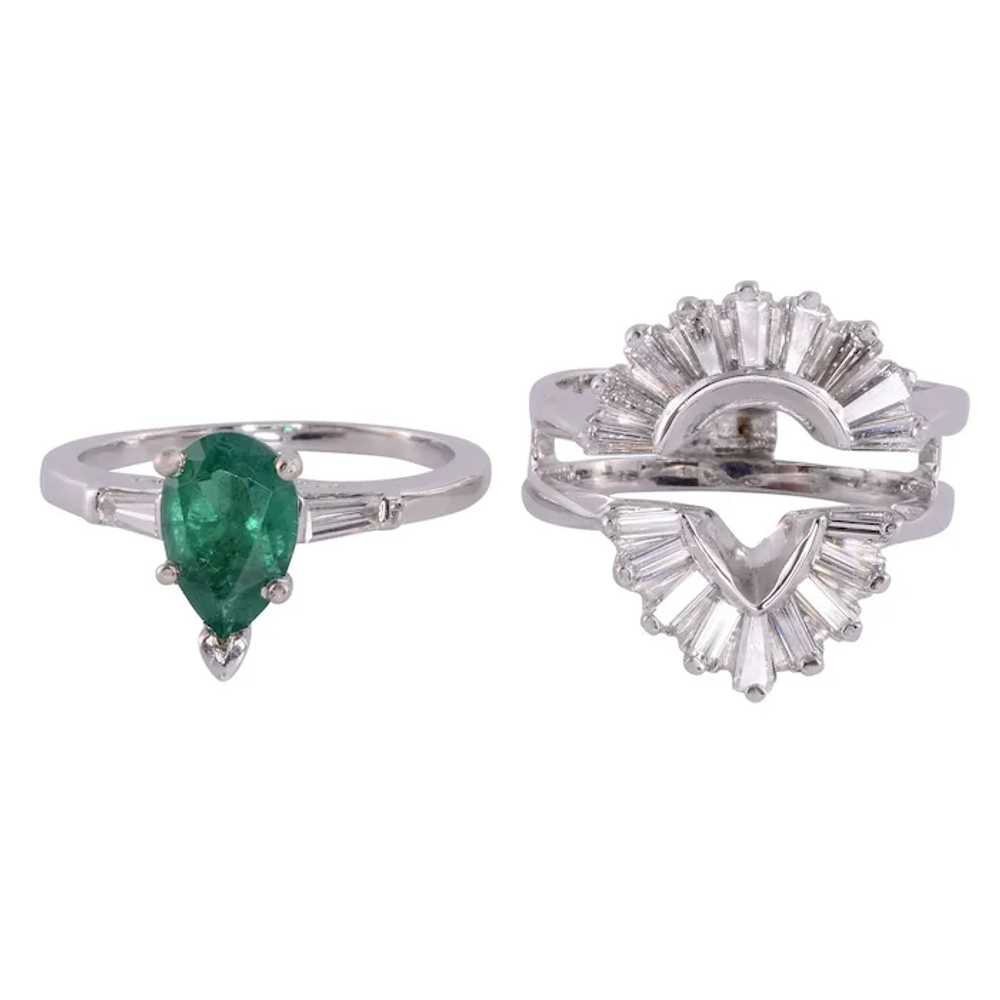 Pear Emerald & Baguette Diamond Wedding Set - image 4