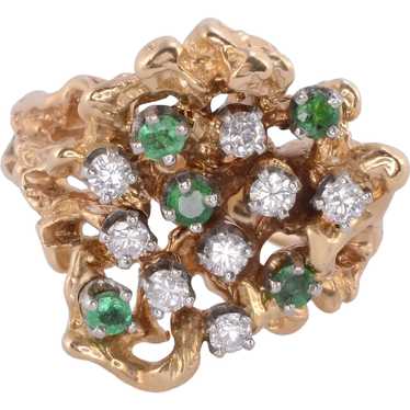 Emerald & Diamond Free Form Ring