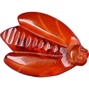 Vtg Red - Orange Clear Carved Plastic Cicada Bug … - image 1