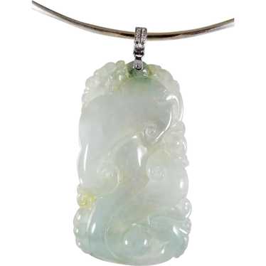 18K Carved AAA Icy Jadeite with Diamonds