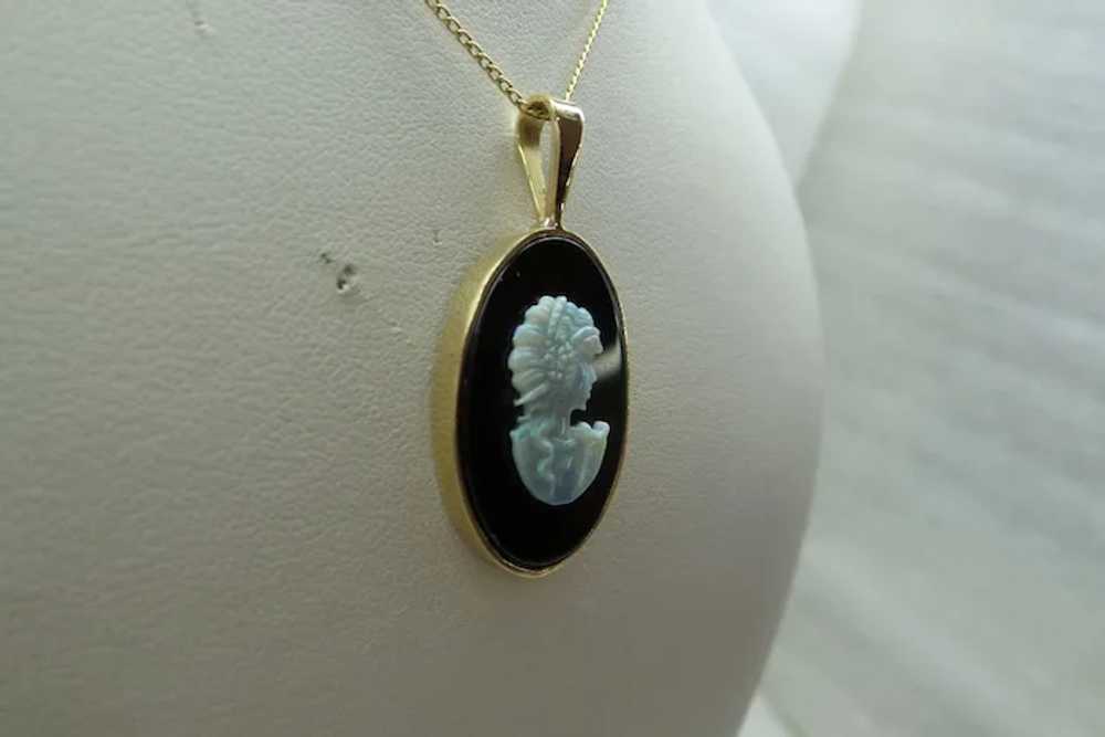1960's Solid 14k Gold Black Onyx Pendant with Fie… - image 2
