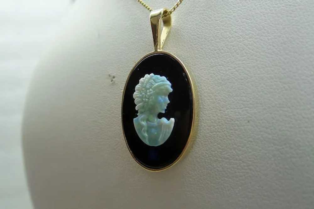 1960's Solid 14k Gold Black Onyx Pendant with Fie… - image 3