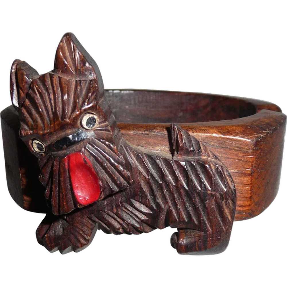 Vintage Carved Wood Wooden Scotty Scottie Dog Cla… - image 1