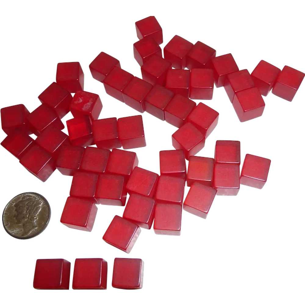 50 Prystal Red Bakelite Tiny Dice Cubes Undotted … - image 1