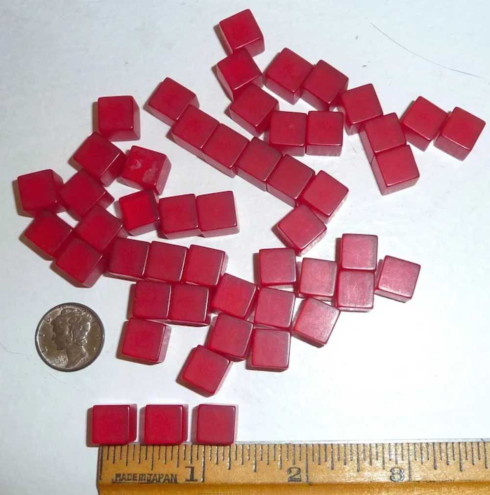 50 Prystal Red Bakelite Tiny Dice Cubes Undotted … - image 2