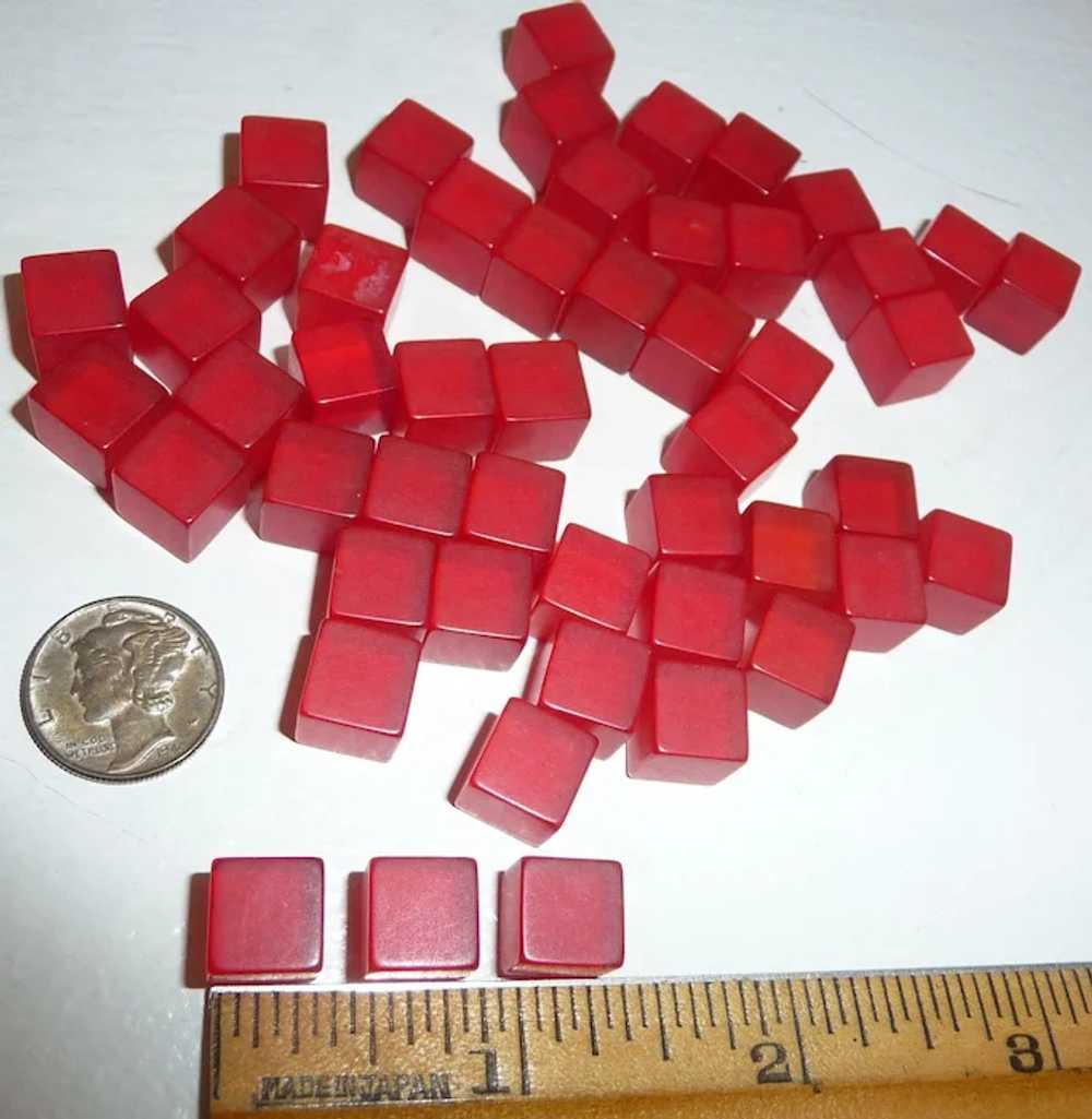 50 Prystal Red Bakelite Tiny Dice Cubes Undotted … - image 3