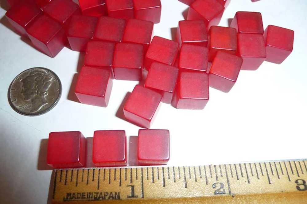 50 Prystal Red Bakelite Tiny Dice Cubes Undotted … - image 4