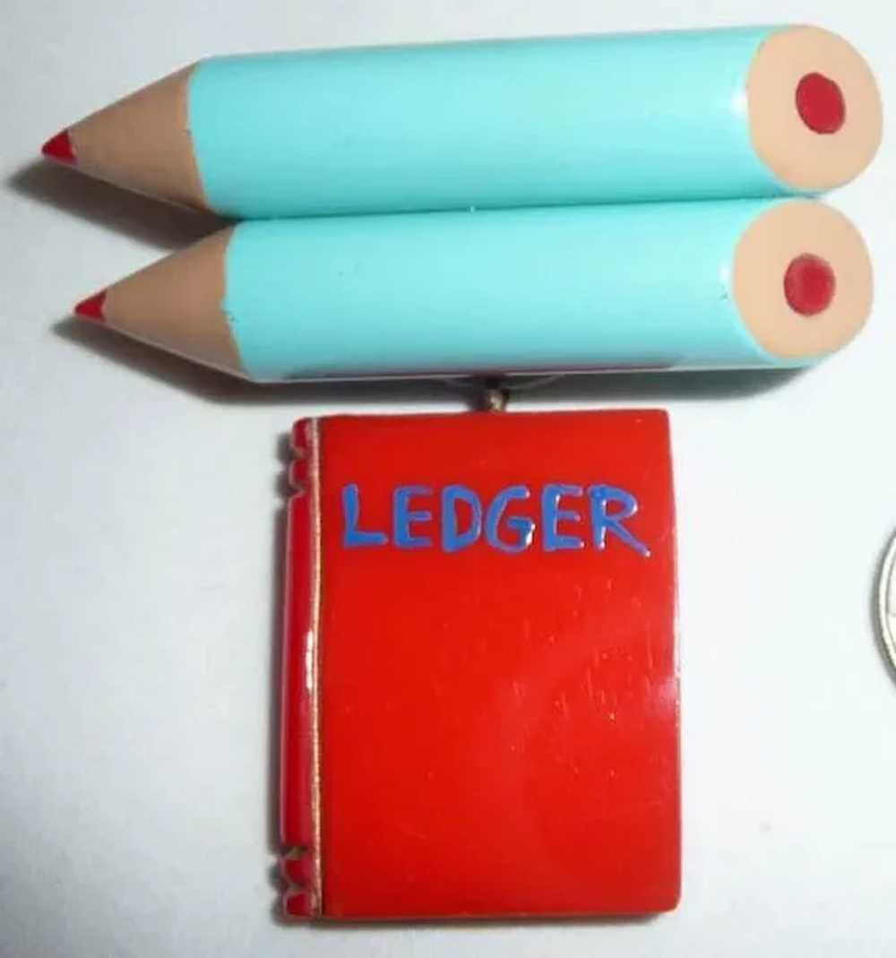 Bakelite Two (2) Pencils & Ledger Book Charm Pin … - image 2