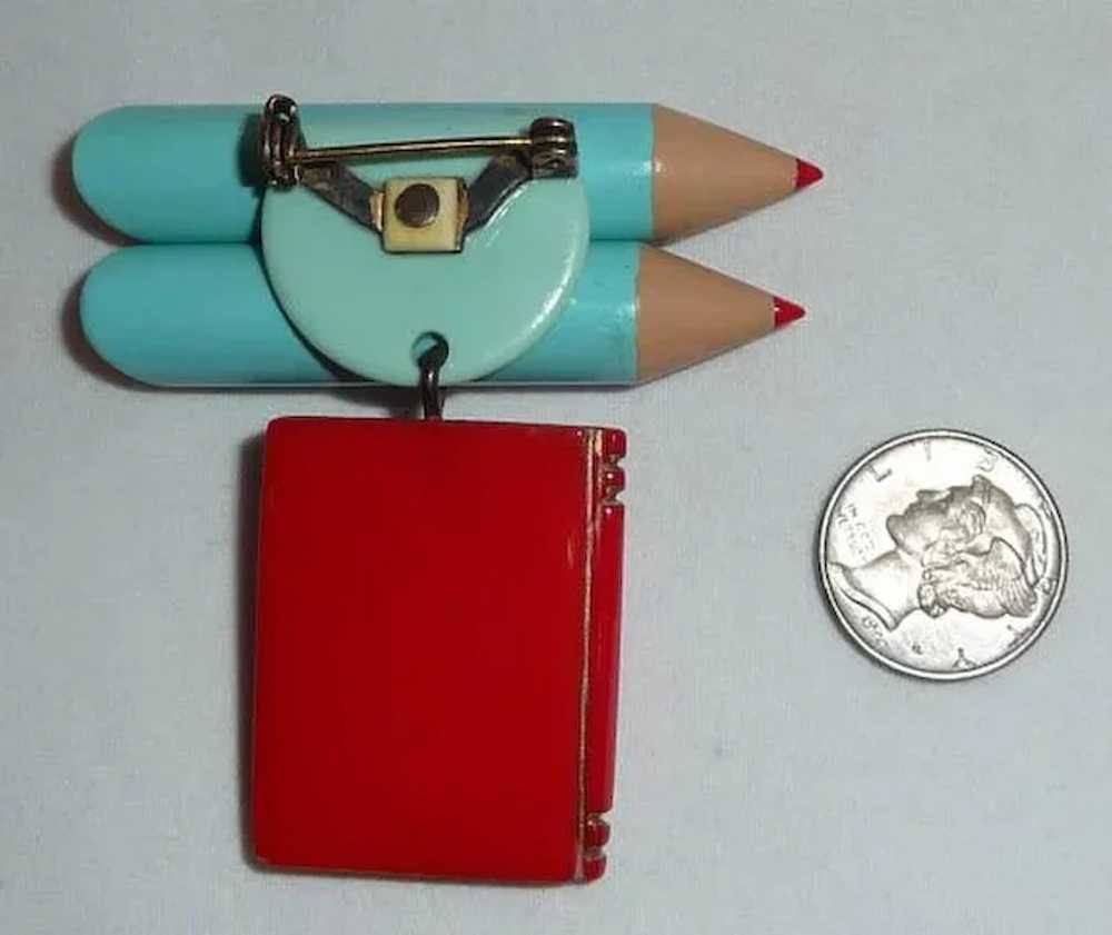 Bakelite Two (2) Pencils & Ledger Book Charm Pin … - image 3
