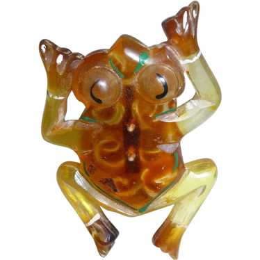 Fabulous Vintage Painted Lucite Leaping Frog Pin … - image 1