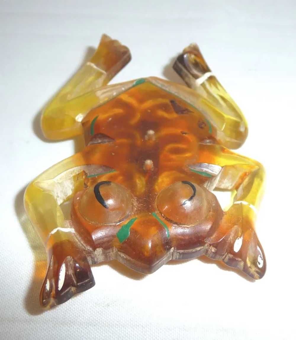 Fabulous Vintage Painted Lucite Leaping Frog Pin … - image 2