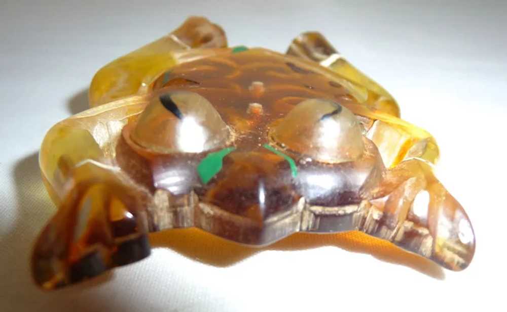 Fabulous Vintage Painted Lucite Leaping Frog Pin … - image 5
